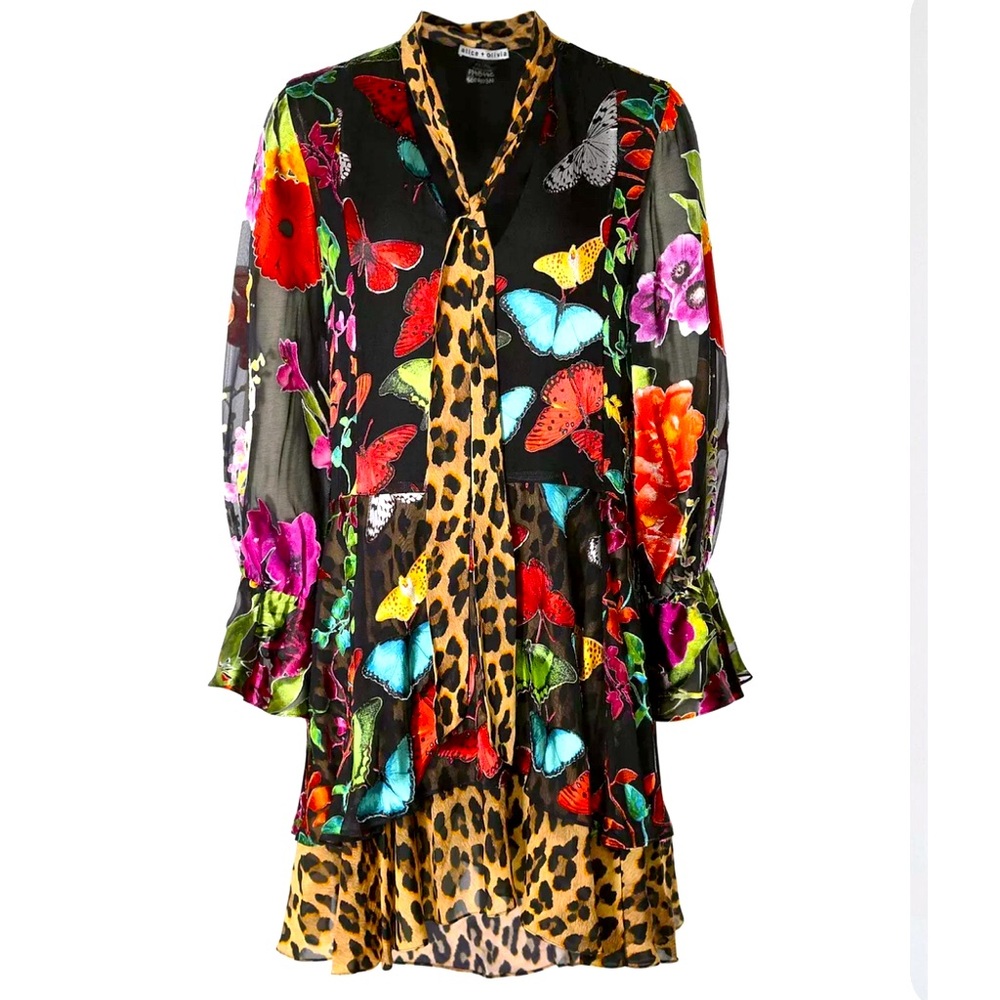 Alice + Olivia Moore Butterfly Dress Animal Print Size Small